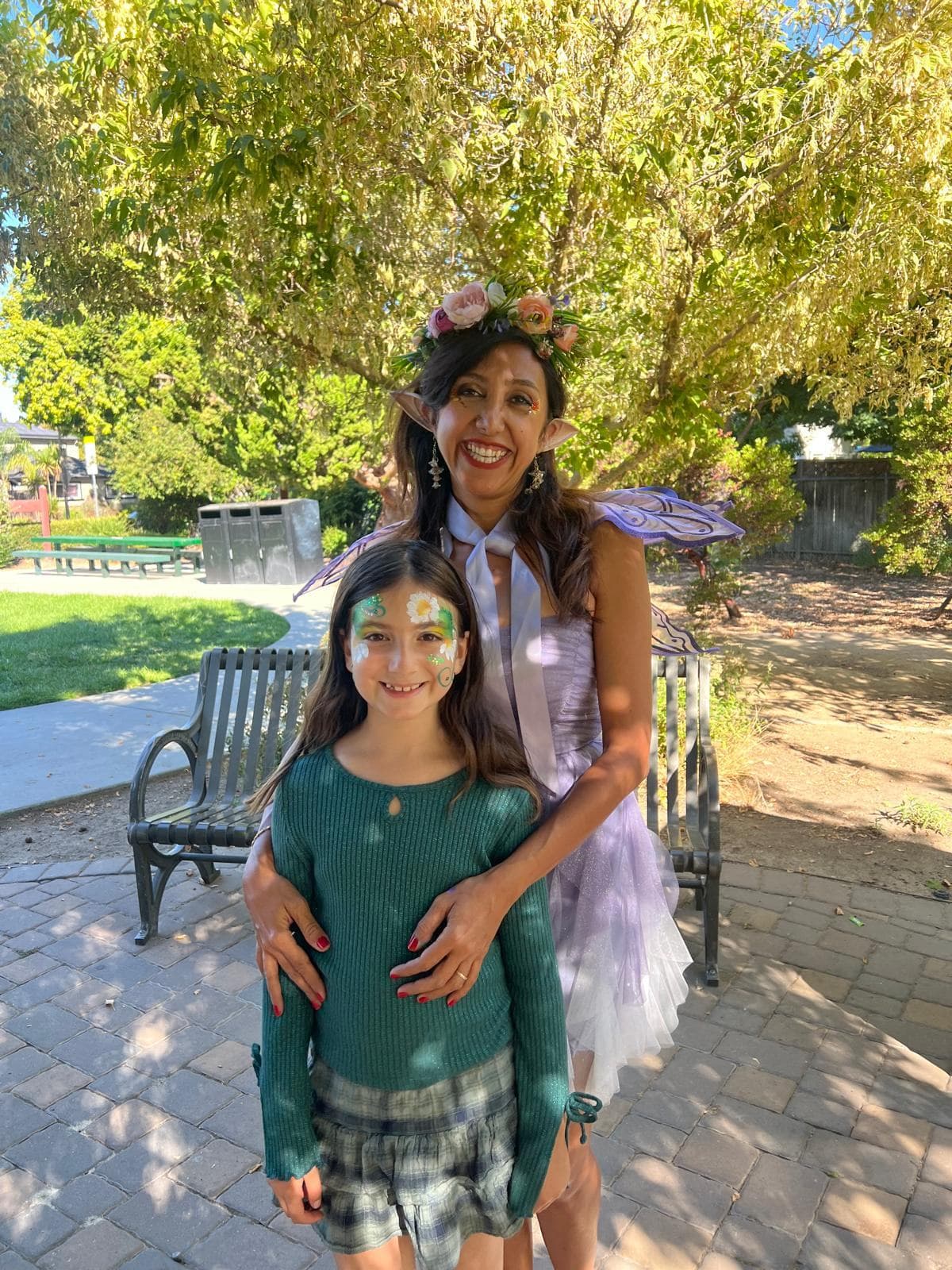 Fairy character face painting for kids at an outdoor party in the Bay Area