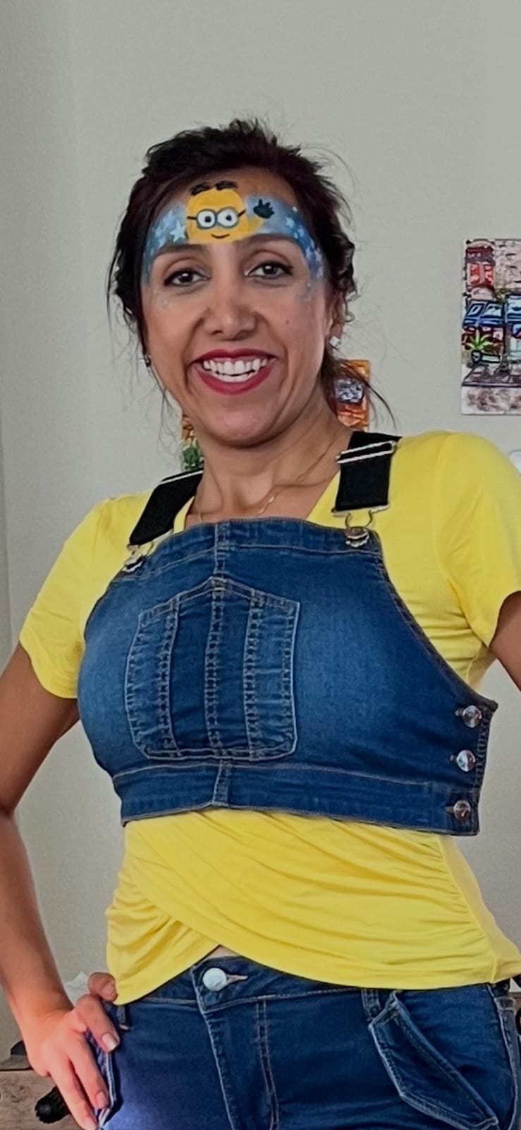 Minion face painting design at a fun birthday party